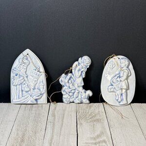 Vintage Christmas Tree Ceramic Nativity Ornaments Holiday Decor - Set Of 3